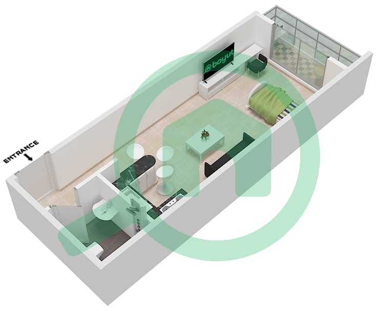 المخططات الطابقية لتصميم النموذج D شقة استوديو - أبراج كراون التوأم interactive3D
