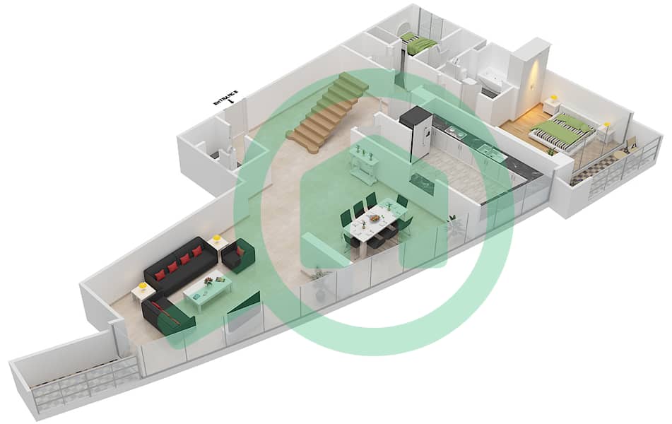 المخططات الطابقية لتصميم النموذج B شقة 4 غرف نوم - جلفار تاورز Lower Floor interactive3D