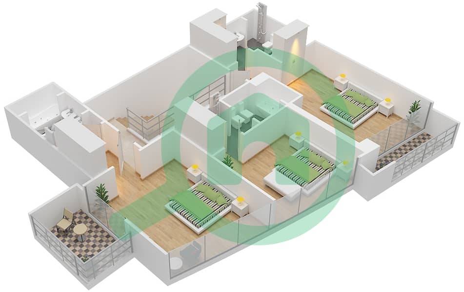 朱法尔大厦 - 4 卧室公寓类型B戶型图 Upper Floor interactive3D