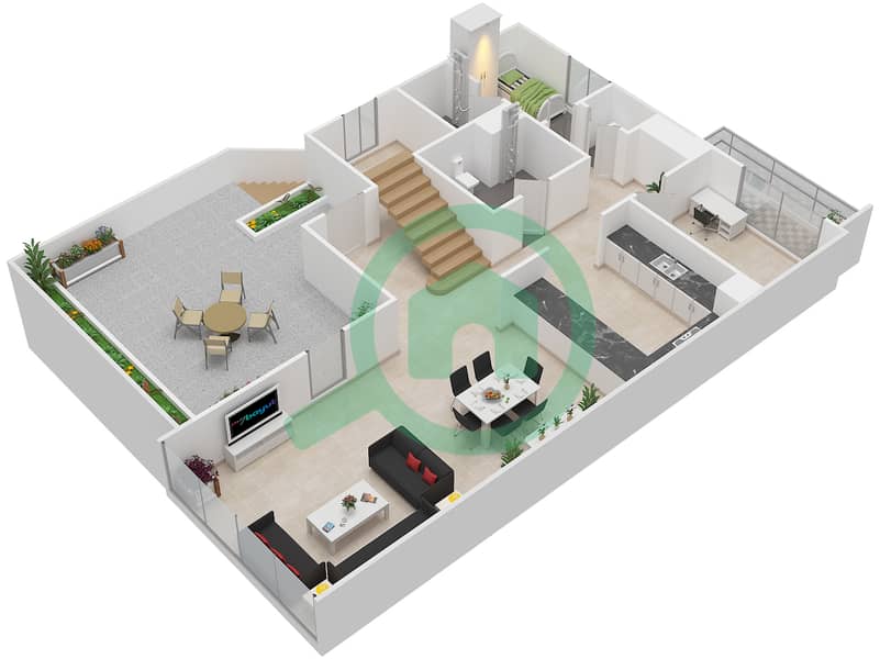 园路联排别墅 - 3 卧室联排别墅类型D3BR-D RIGHT戶型图 First Floor interactive3D