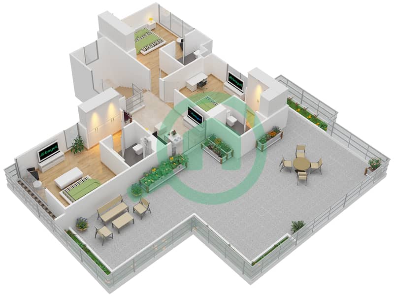 Таунхаусы Парклейн - Таунхаус 3 Cпальни планировка Тип D3BR-D RIGHT Second Floor interactive3D