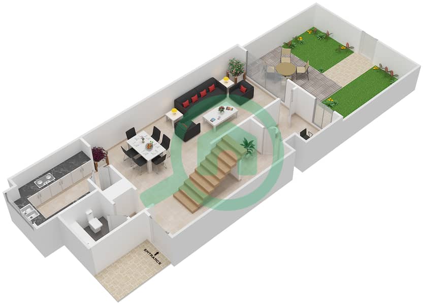 Таунхаусы Парклейн - Таунхаус 2 Cпальни планировка Тип D2BMR-B Ground Floor interactive3D