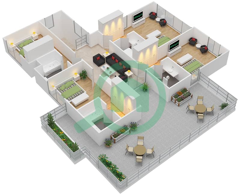 园路联排别墅 - 4 卧室联排别墅类型D4BL-C戶型图 Second Floor interactive3D