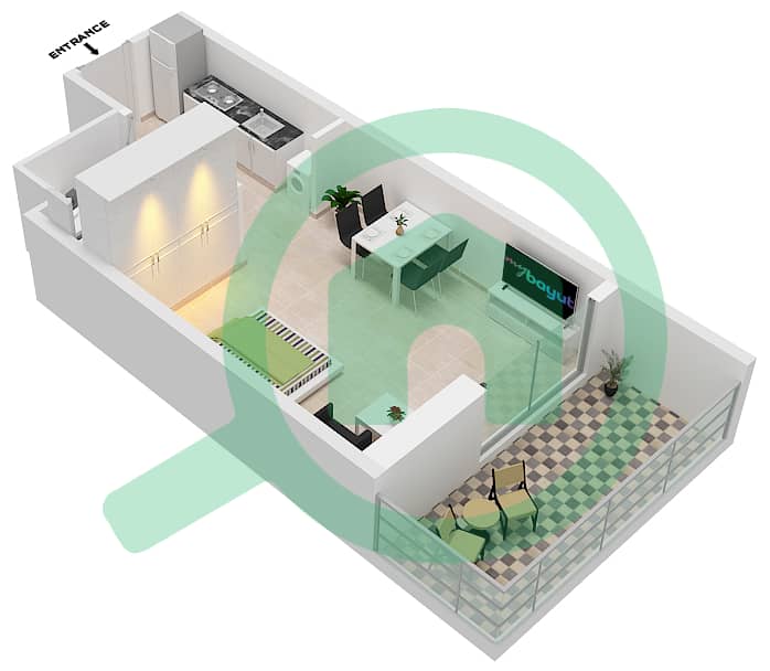 المخططات الطابقية لتصميم النموذج A شقة استوديو - بن غاطي كانال interactive3D