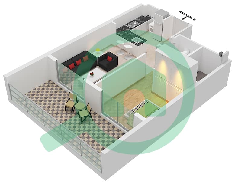 宾格蒂运河大楼 - 1 卧室公寓类型A戶型图 interactive3D
