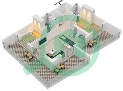المخططات الطابقية لتصميم النموذج A شقة 2 غرفة نوم - بن غاطي كانال