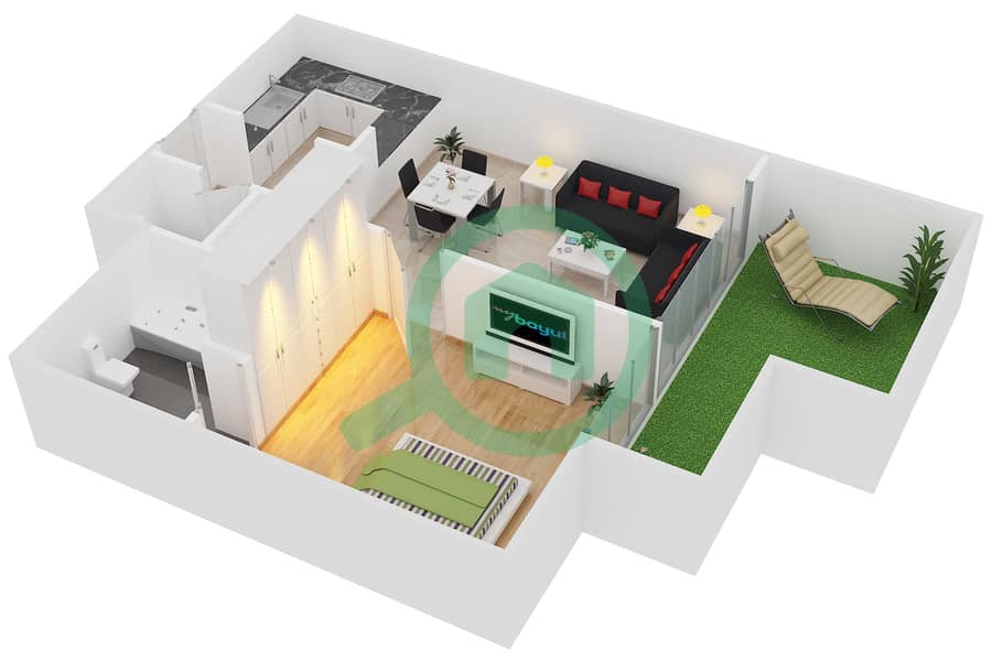 Глитц - Апартамент 1 Спальня планировка Тип F07 First Floor interactive3D