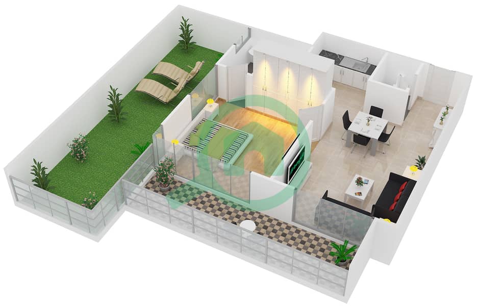 Глитц - Апартамент 1 Спальня планировка Тип F05 First Floor interactive3D