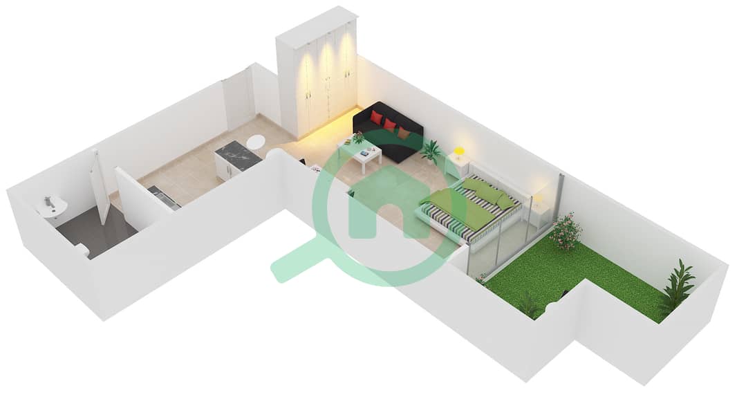 Глитц - Апартамент Студия планировка Тип F03 First Floor interactive3D