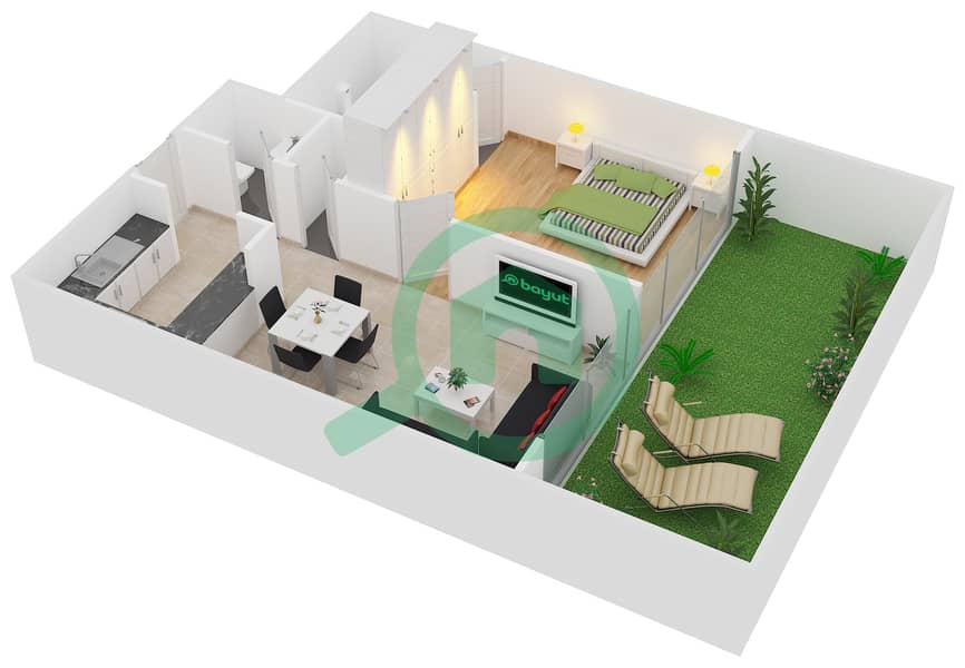 المخططات الطابقية لتصميم النموذج / الوحدة F06 /07,14 شقة 1 غرفة نوم - جليتز 3 interactive3D