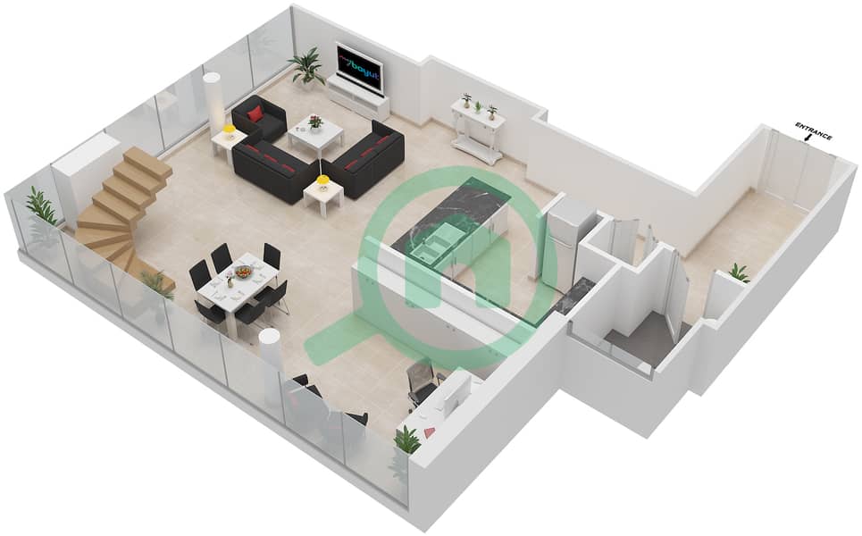 Централ Парк Резиденс Тауэр - Апартамент 2 Cпальни планировка Тип E Lower Floor interactive3D