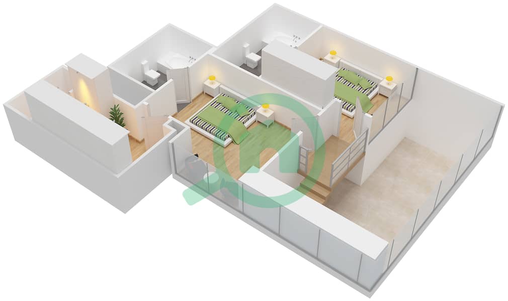 المخططات الطابقية لتصميم النموذج F شقة 2 غرفة نوم - برج سنترال بارك السكني Upper Floor interactive3D
