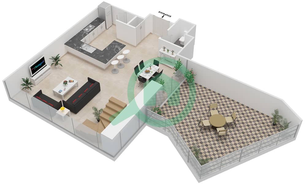 中央公园住宅楼 - 2 卧室公寓类型A戶型图 Lower Floor interactive3D