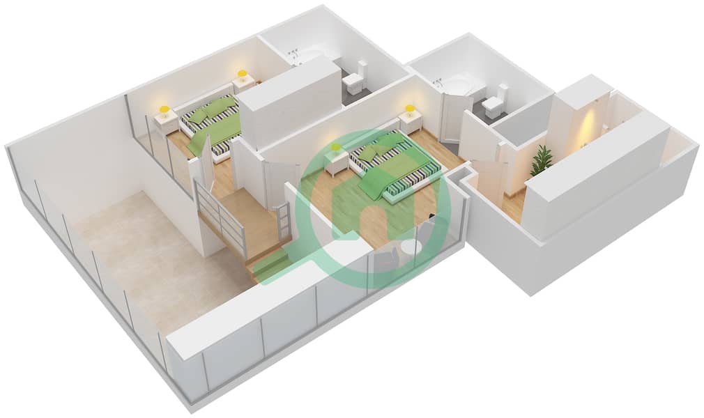 中央公园住宅楼 - 2 卧室公寓类型A戶型图 Upper Floor interactive3D