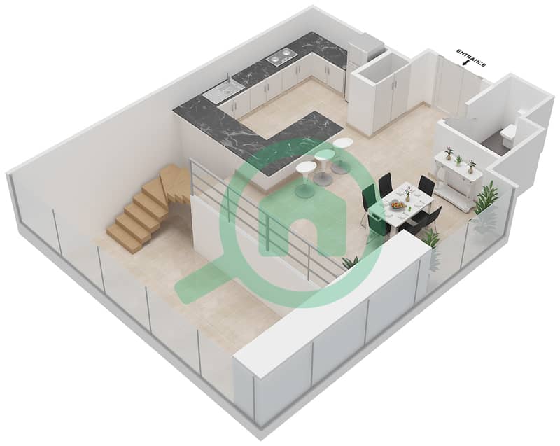 المخططات الطابقية لتصميم النموذج F FLOOR 37, 40, 43 شقة 3 غرف نوم - برج سنترال بارك السكني Upper Floor interactive3D