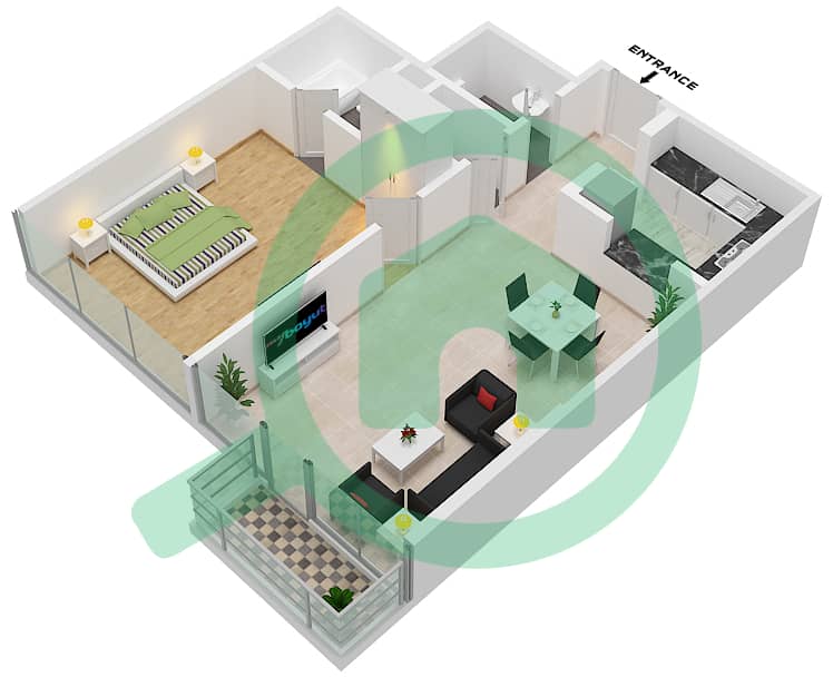 滨江公寓 - 1 卧室公寓单位6-FLOOR 13戶型图 Floor 13 interactive3D