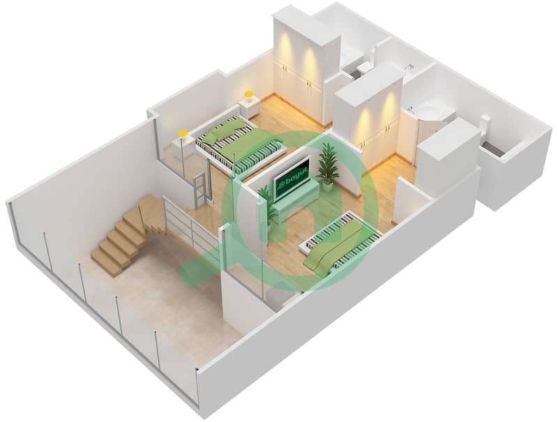 Централ Парк Резиденс Тауэр - Апартамент 2 Cпальни планировка Тип B Upper Floor interactive3D