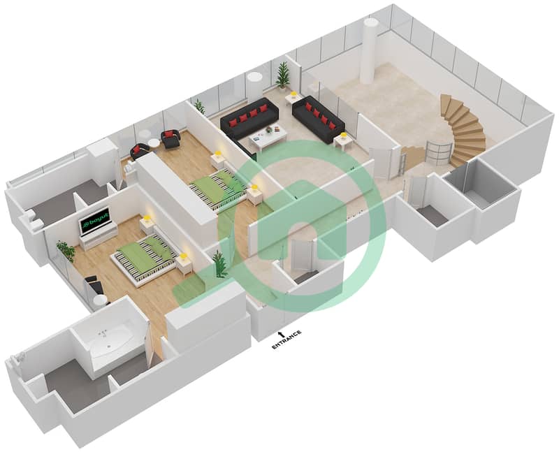 Централ Парк Резиденс Тауэр - Пентхаус 3 Cпальни планировка Тип PHB Middle Floor interactive3D