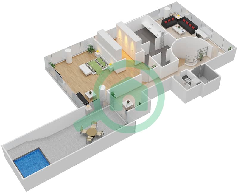 Централ Парк Резиденс Тауэр - Пентхаус 3 Cпальни планировка Тип PHB Upper Floor interactive3D