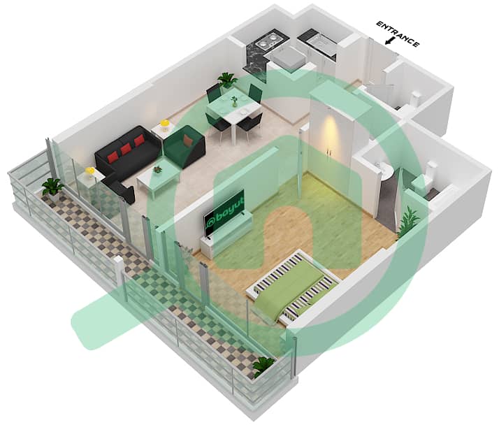 La Riviera Apartments - 1 Bedroom Apartment Unit 5-FLOOR 14 Floor plan Floor 14 interactive3D