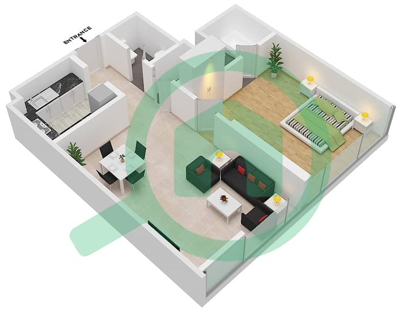 Ла Ривьера Апартментс - Апартамент 1 Спальня планировка Единица измерения 4-FLOOR 15 Floor 15 interactive3D