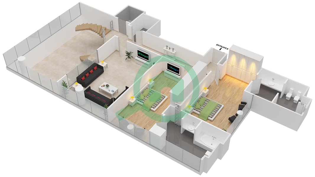 المخططات الطابقية لتصميم النموذج PHA بنتهاوس 3 غرف نوم - برج سنترال بارك السكني Middle Floor interactive3D