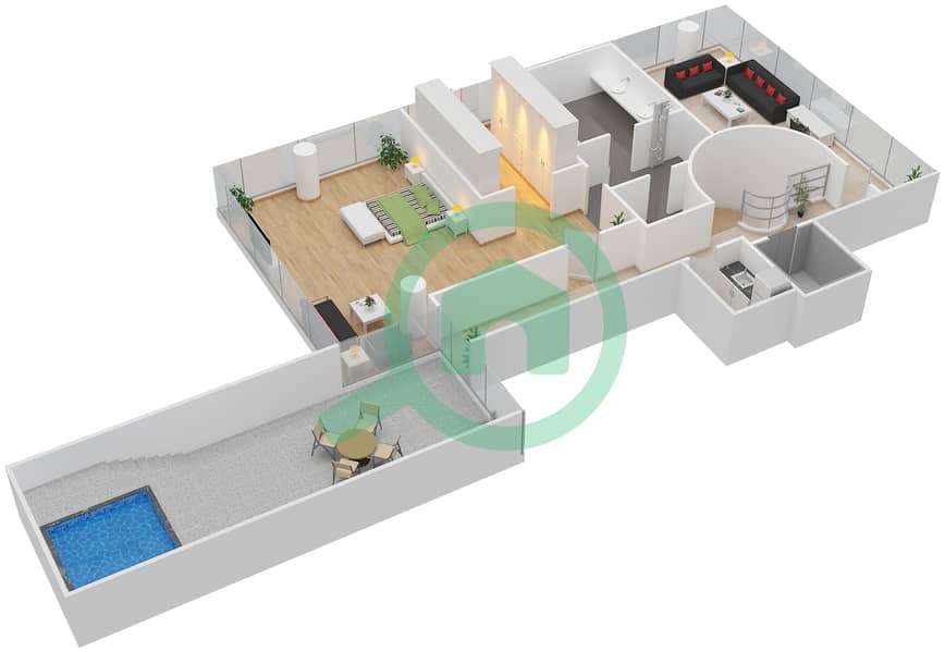 المخططات الطابقية لتصميم النموذج PHA بنتهاوس 3 غرف نوم - برج سنترال بارك السكني Upper Floor interactive3D