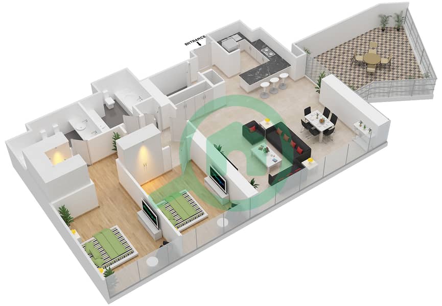 中央公园住宅楼 - 2 卧室公寓类型A FLOOR 34戶型图 Floor 34 interactive3D