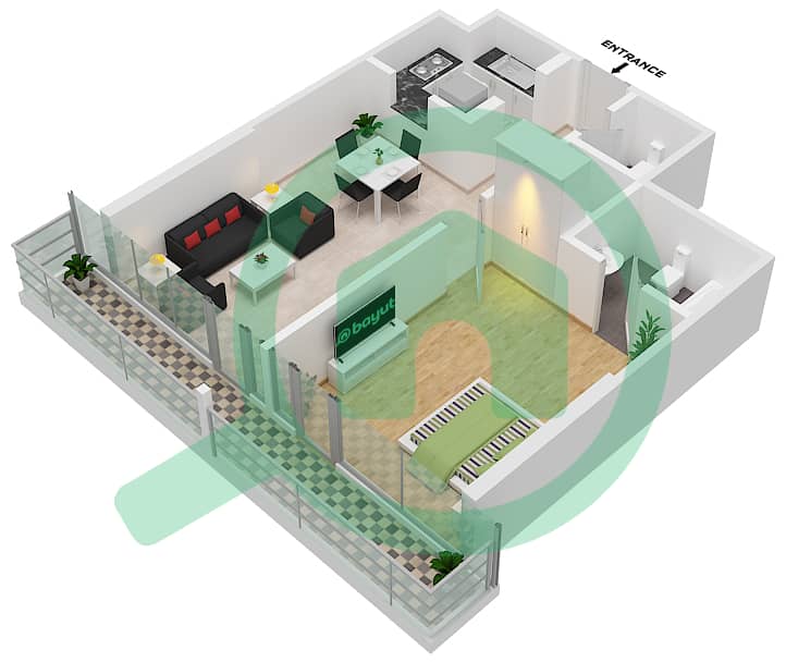 المخططات الطابقية لتصميم الوحدة 5-FLOOR 16 شقة 1 غرفة نوم - شقق لا ريفييرا Floor 16 interactive3D