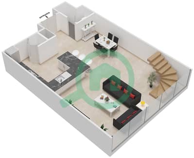 المخططات الطابقية لتصميم النموذج C  LOWER FLOOR شقة 2 غرفة نوم - برج سنترال بارك السكني