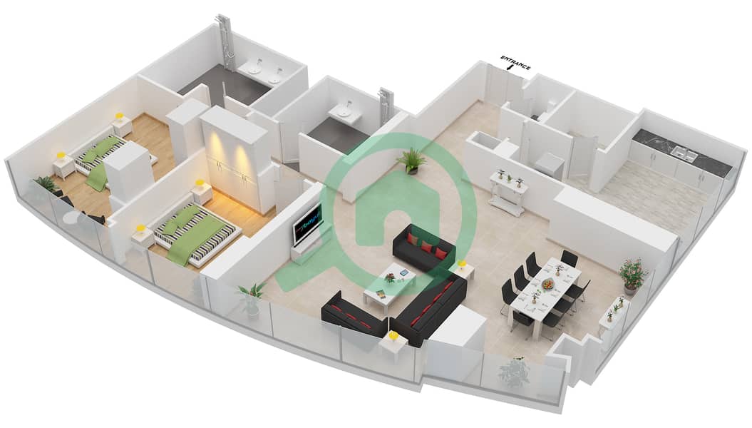 Etihad Towers - 2 Bedroom Apartment Type T4-2E Floor plan interactive3D