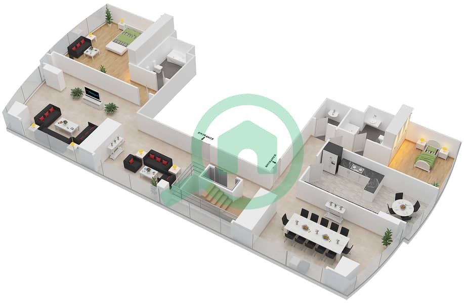 المخططات الطابقية لتصميم النموذج T5-PHA بنتهاوس 5 غرف نوم - أبراج الإتحاد Floor 55 interactive3D