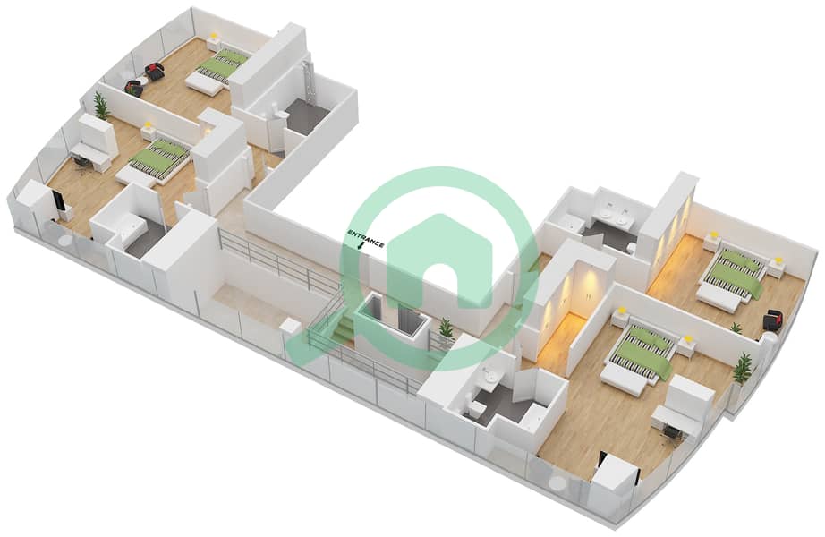 المخططات الطابقية لتصميم النموذج T5-PHA بنتهاوس 5 غرف نوم - أبراج الإتحاد Floor 55A interactive3D