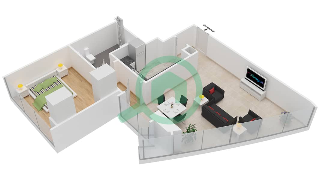 阿提哈德大厦 - 1 卧室公寓类型T4-1A戶型图 interactive3D