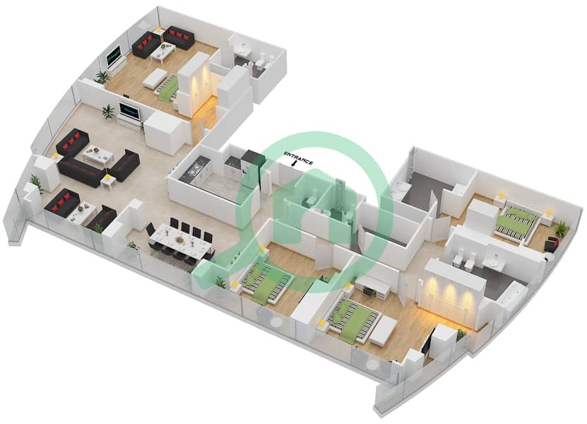 阿提哈德大厦 - 4 卧室公寓类型T5-2A戶型图 interactive3D