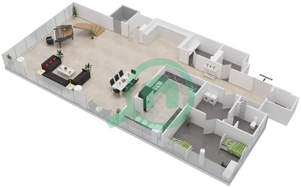 Централ Парк Резиденс Тауэр - Пентхаус 3 Cпальни планировка Тип PHB Lower Floor interactive3D