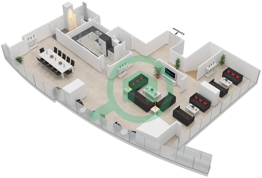 المخططات الطابقية لتصميم النموذج T2-PHB بنتهاوس 4 غرف نوم - أبراج الإتحاد Floor 73 interactive3D