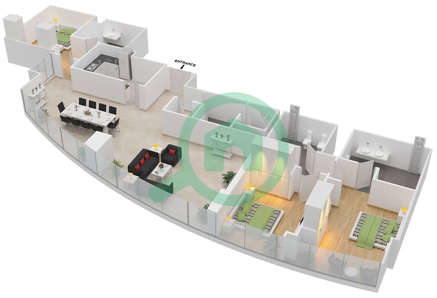 Этихад Тауэрс - Апартамент 3 Cпальни планировка Тип T5-3C interactive3D