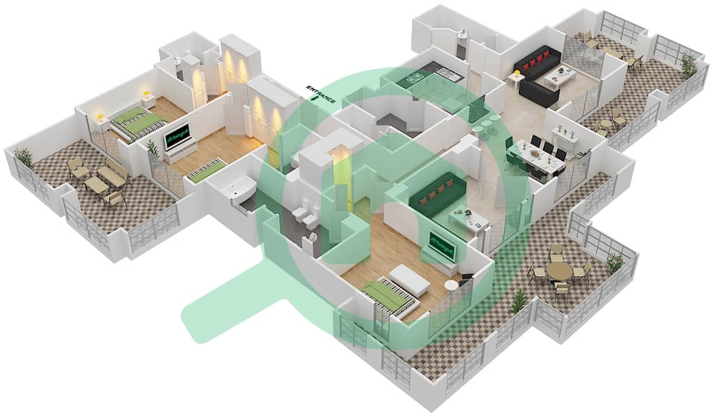 Zaafaran 3 - 3 Bedroom Apartment Unit 1 FLOOR 6 Floor plan Floor 6 interactive3D