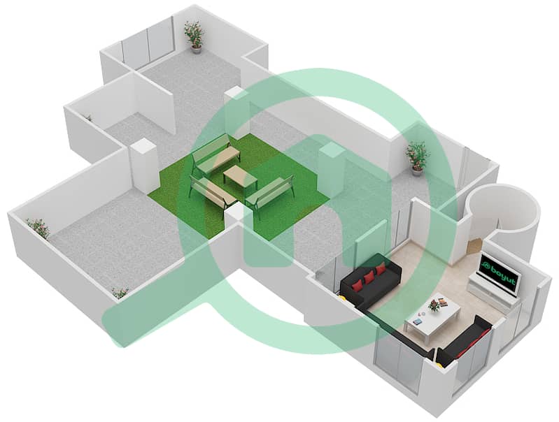 المخططات الطابقية لتصميم الوحدة 2 شقة 2 غرفة نوم - زعفران 3 Upper Floor 6 interactive3D