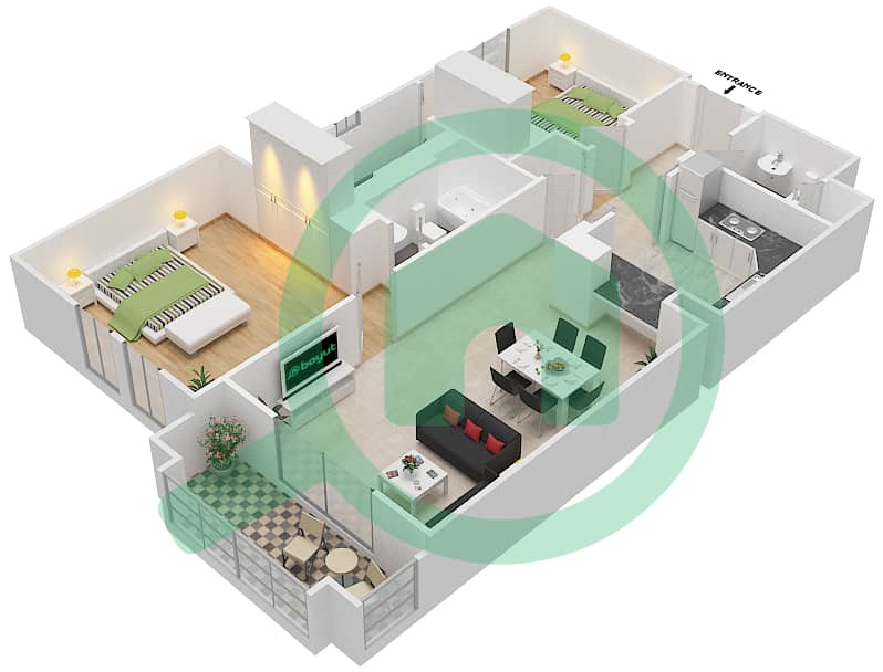 Zaafaran 3 - 2 Bedroom Apartment Unit 3 FLOOR 1-5 Floor plan Floor 1-5 interactive3D