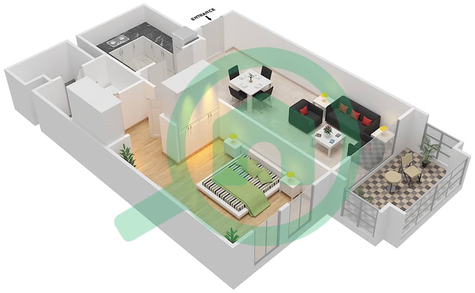 المخططات الطابقية لتصميم الوحدة 4 FLOOR 1-5 شقة 1 غرفة نوم - زعفران 3 Floor 1-5 interactive3D