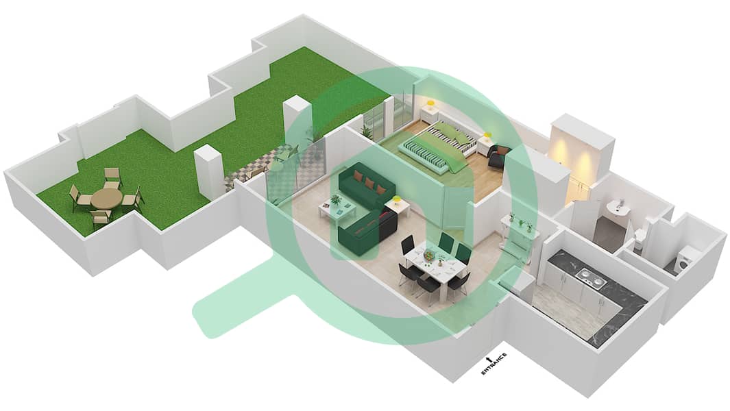Zaafaran 3 - 1 Bedroom Apartment Unit 4 GROUND FLOOR Floor plan Ground Floor interactive3D