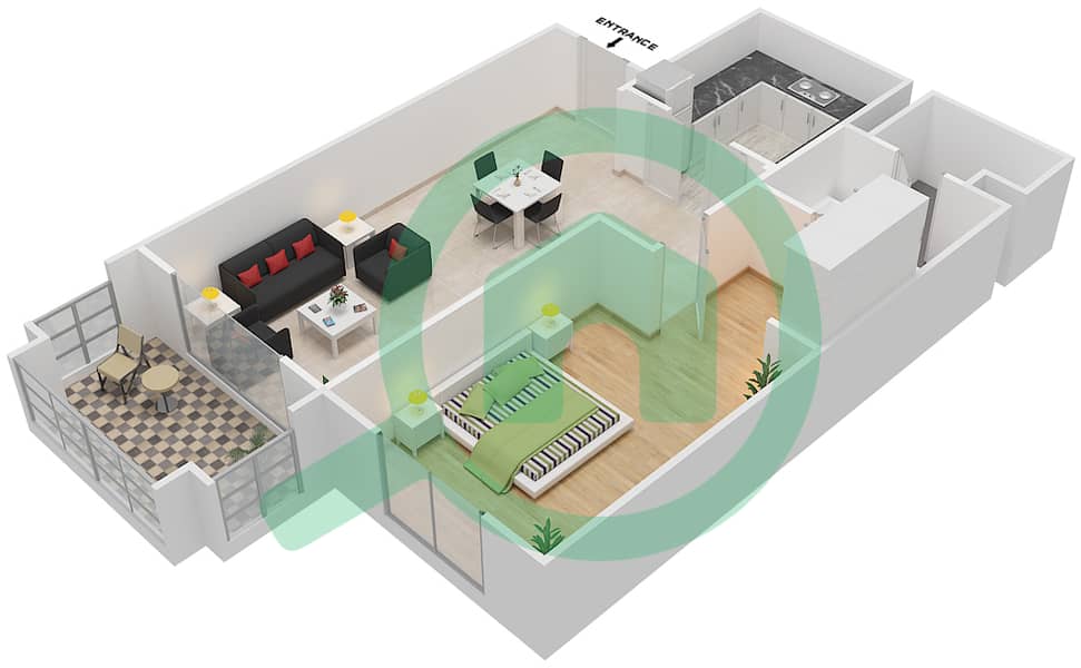 المخططات الطابقية لتصميم الوحدة 5 FLOOR 1-5 شقة 1 غرفة نوم - زعفران 3 Floor 1-5 interactive3D