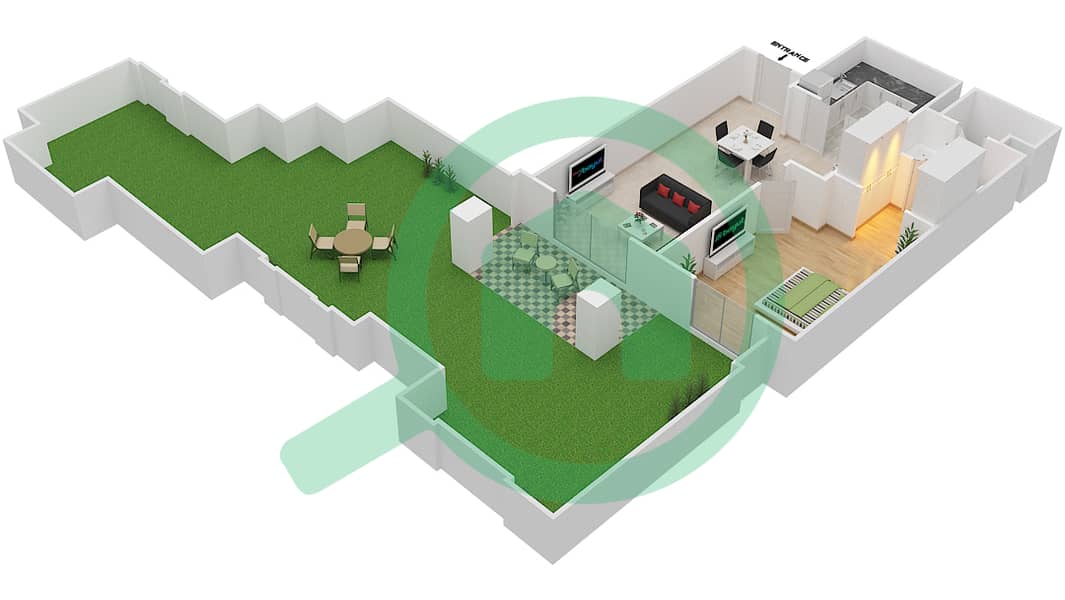 Zaafaran 3 - 1 Bedroom Apartment Unit 5 GROUND FLOOR Floor plan Ground Floor interactive3D