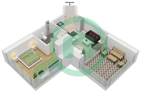 المخططات الطابقية لتصميم النموذج TYPE-A شقة 1 غرفة نوم - فندق إس إل إس دبي