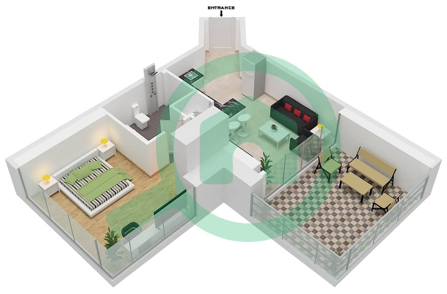 المخططات الطابقية لتصميم النموذج TYPE-A شقة 1 غرفة نوم - فندق إس إل إس دبي interactive3D