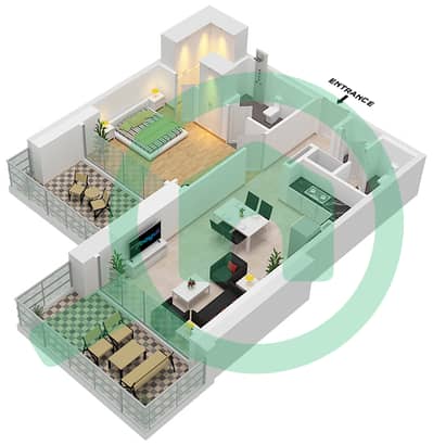 المخططات الطابقية لتصميم النموذج TYPE-D شقة 1 غرفة نوم - فندق إس إل إس دبي