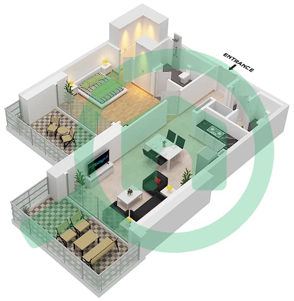 SLS Dubai Hotel & Residences - 1 Bedroom Apartment Type TYPE-D Floor plan interactive3D
