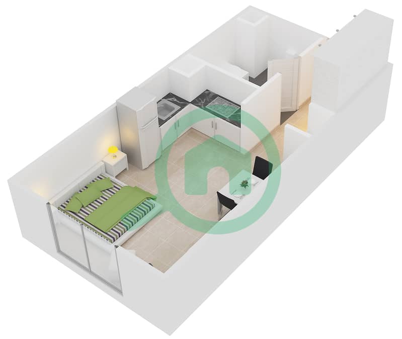 扎哈拉公寓 - 单身公寓类型A戶型图 Unit 109-112 interactive3D